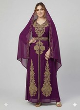 Georgette Dubai Gown Elegant Kaftan Abaya Royal Purple Islamic Moroccan Eid SALE
