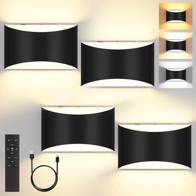 FOLKSMATE 4-Pack Rechargeable Wireless LED Wall Sconces with Remote & Touch Cont