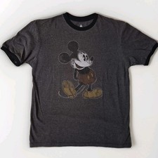 Disney Parks Mickey Mouse Men's Medium T Shirt Grey Black Collar Short Sleeve