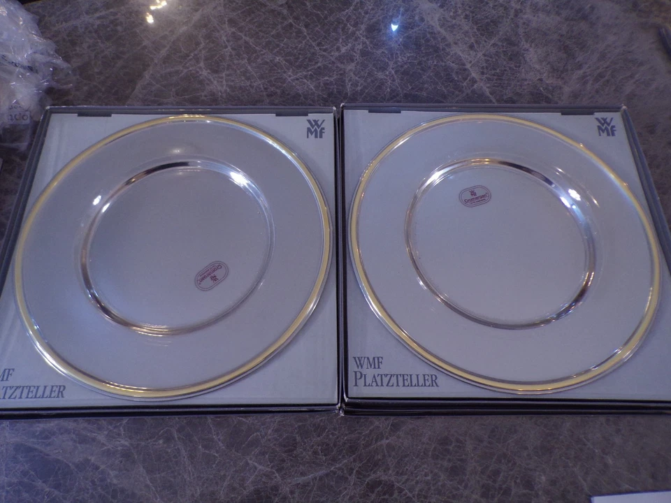 WMF Satz große schwere Platzteller rund Goldrand 6 Personen Cromargan TOP !