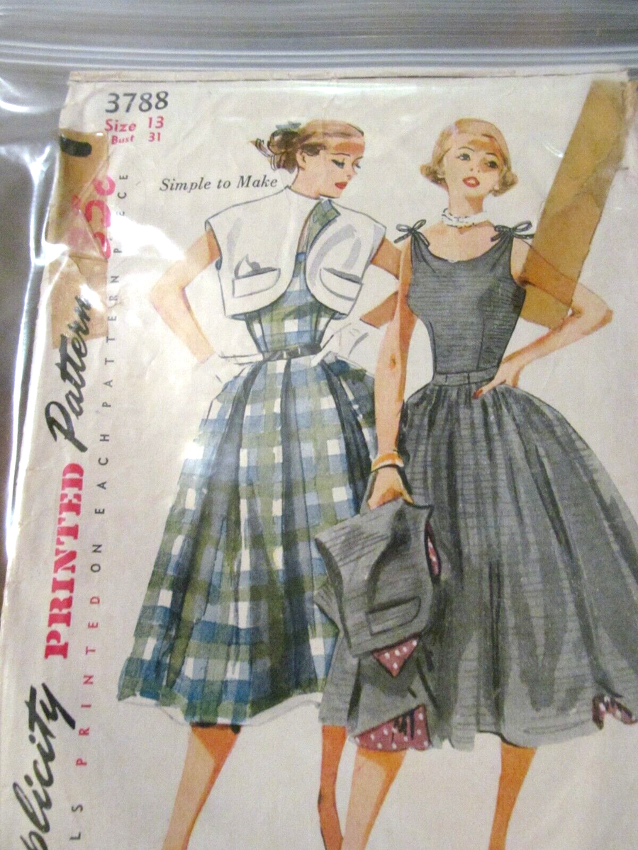 Vtg Simplicity 50s Pattern 3788 Junior 13 1 Piece Dress Reversible Bolo |  eBay