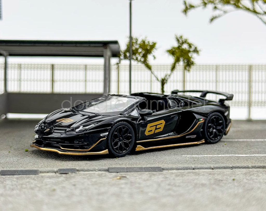 MINIGT 1:64 Black Aventador SVJ 63 Roadster Sports Diecast Metal