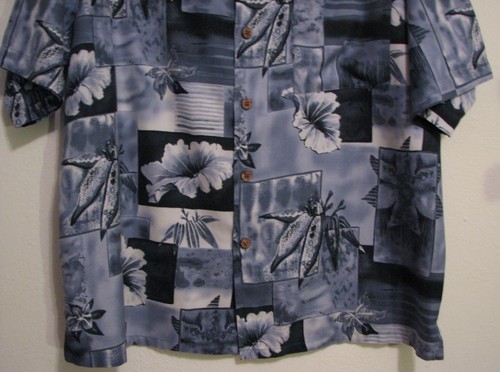 Karibikblau Tropical Floral Medium Hawaii Knopf Camp Hemd 70% Seide - Bild 5 von 5