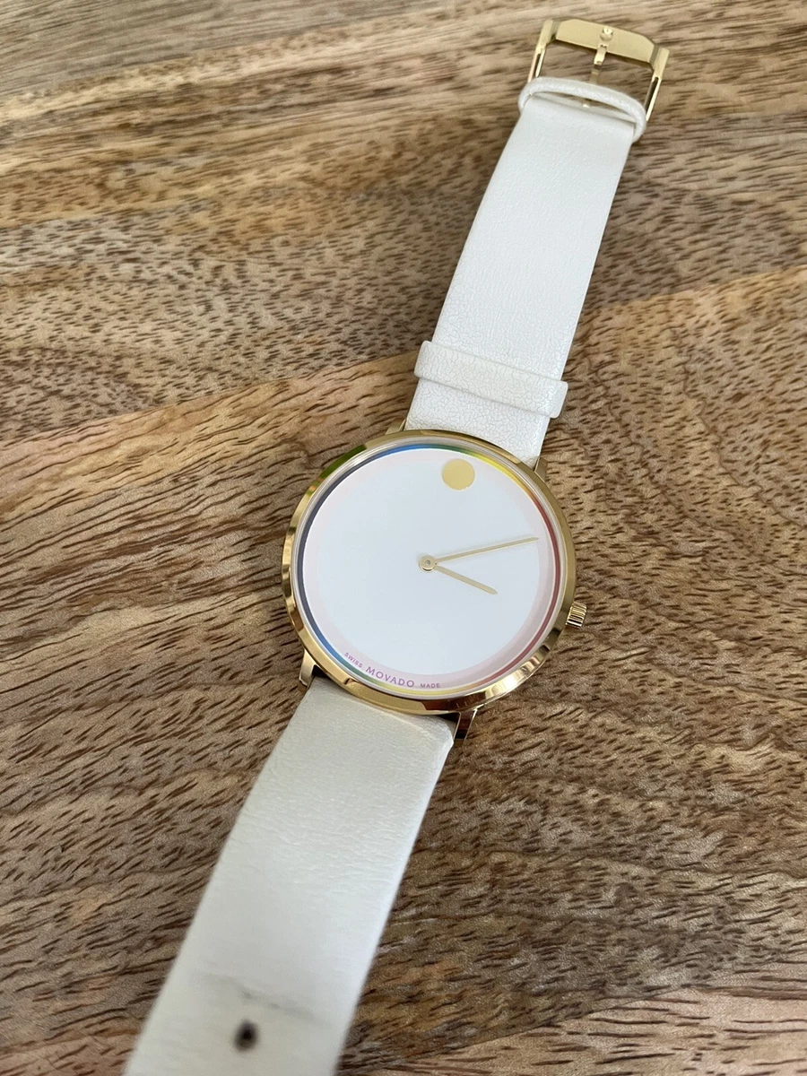 White gold top movado watch