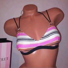 Victoria Secret Bralette Bra Small Striped Triangle Strappy Light Padding New