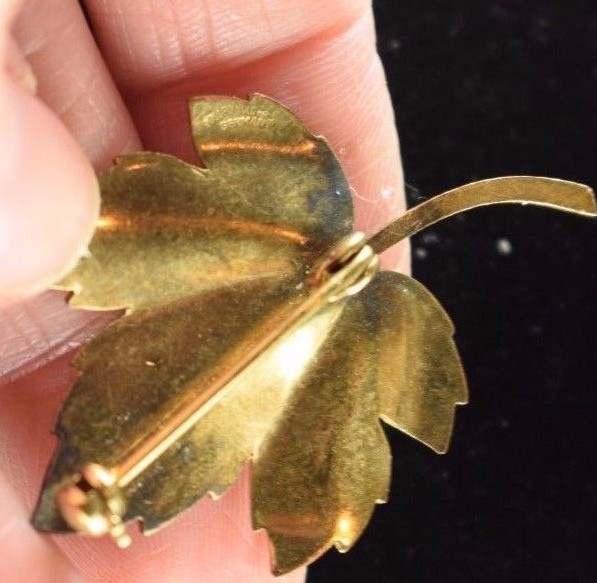 1940's50's Marked Germany GoldFilled Leaf Brooch Fa… Gem