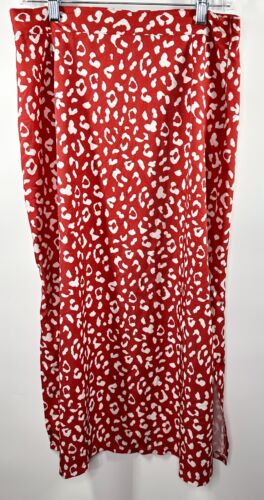 LYANER Red White Leopard Print High Waist Zipper Pencil Slit Knee High Skirt Lrg