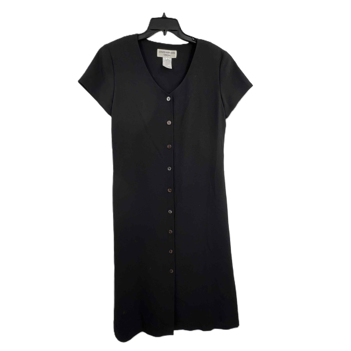 Vintage Jones New York Black Button Up Short Sleeve V Neck