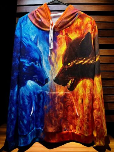 Fire And Ice All Over Wolf Print Pullover Hoodie … - image 1
