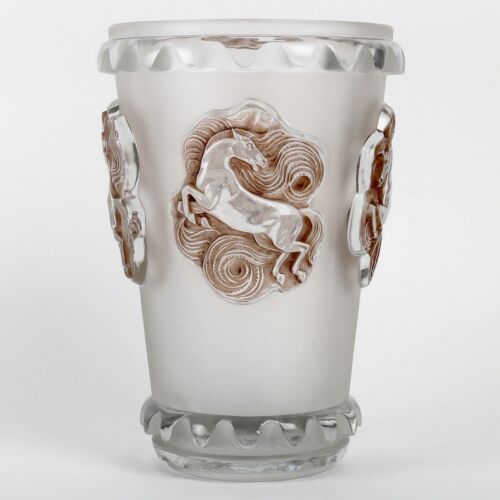 Vase Camargue Verre Blanc Patine Sepia René Lalique R.Lalique Glass Horses - Photo 1/8