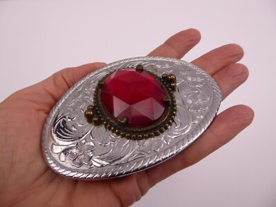 Vintage Red Bling Large Belt Buckle Vintage Western Buckle Big Red Rhinestone | eBay main image 3