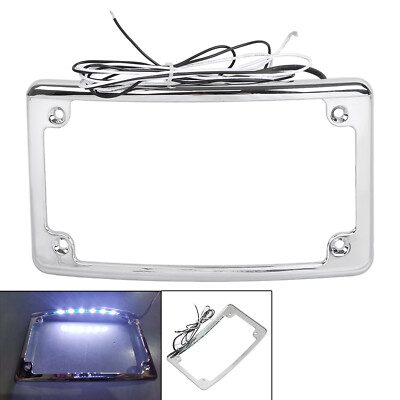 Chrome Curved License Plate Frame w/ LED Light For Harley Electra Road Tri  Glide