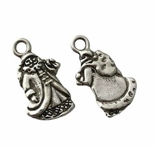 10 Antiqued Tibetan Silver Christmas Double Sided Santa St Nick Bead Drop Charms