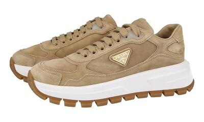 PRADA Suede Prax 01 Platform Sneaker - 1E621N - Beige - NEW