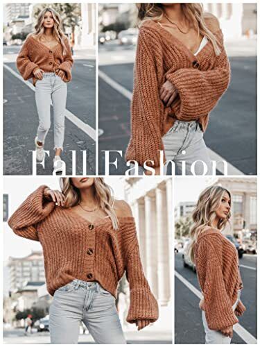 Women's Chunky Knit Open Front Sweater Long Sleeve Button Large Light Orange - Bild 5 von 7