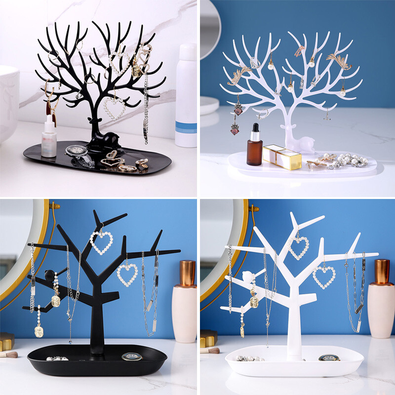 Jewelry Display Holder with Deer Horn Tray Unique Tree Stand Rack for
