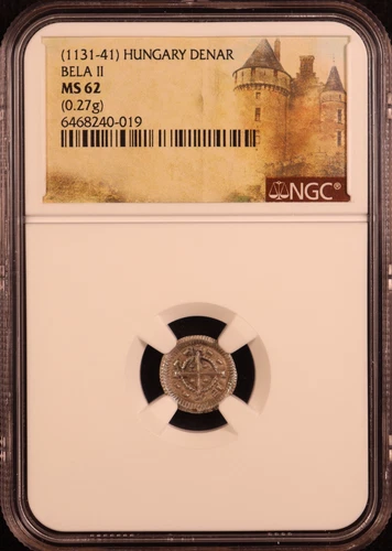 Hungary King Bela II 'The Blind' Silver Denar 1131-41 - NGC MS62 - Medieval Era!