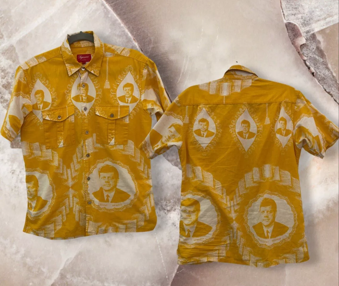 Chemise boutonnée Supreme JFK Kennedy jaune doré taille S SS13