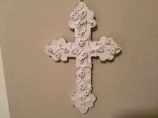 Antiqued Distressed Metal/Resin White 8x12 Cross