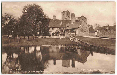 Deerhurst Priorat Haus und Sächsische Kirche Gloucestershire - Vintage Postkarte W12