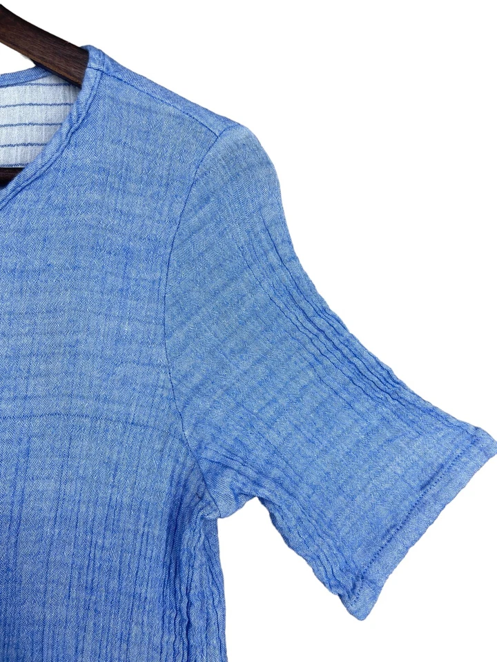 Cómodo Vestido Camisa USA Lilly Mujer Medio Azul Algodón Gasa Dobladillo Asimétrico Foto 3 de 4