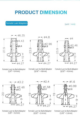 100pcs 1/16 3/32 1/8 5/32 3/16 1/4 Luer Lock Connector Male Female Tube Fitting - Picture 12 of 14