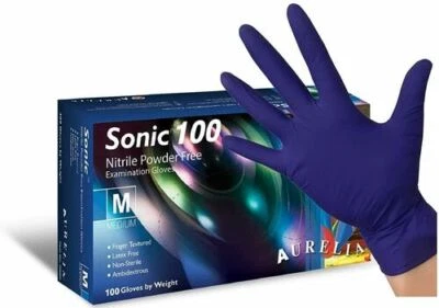 Aurelia Sonic 100 Powder Free Disposable Nitrile Gloves Small, Medium, Large ,XL