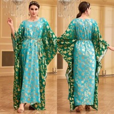 Muslim Women Hot Stamping Abaya Dress Arab Robe Ethnic Style Kaftan Islamic Gown