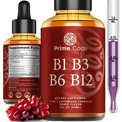 Prime Code Liquid Vitamin B1 Drops with Vitamin B3 B6 & B12 | B Complex Liqui...