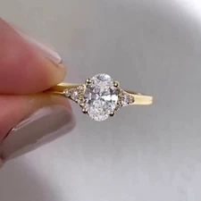Pretty 1.09CT Oval & Round Cut Lab-Grown Diamond 10K Yellow Gold Engagement Ring