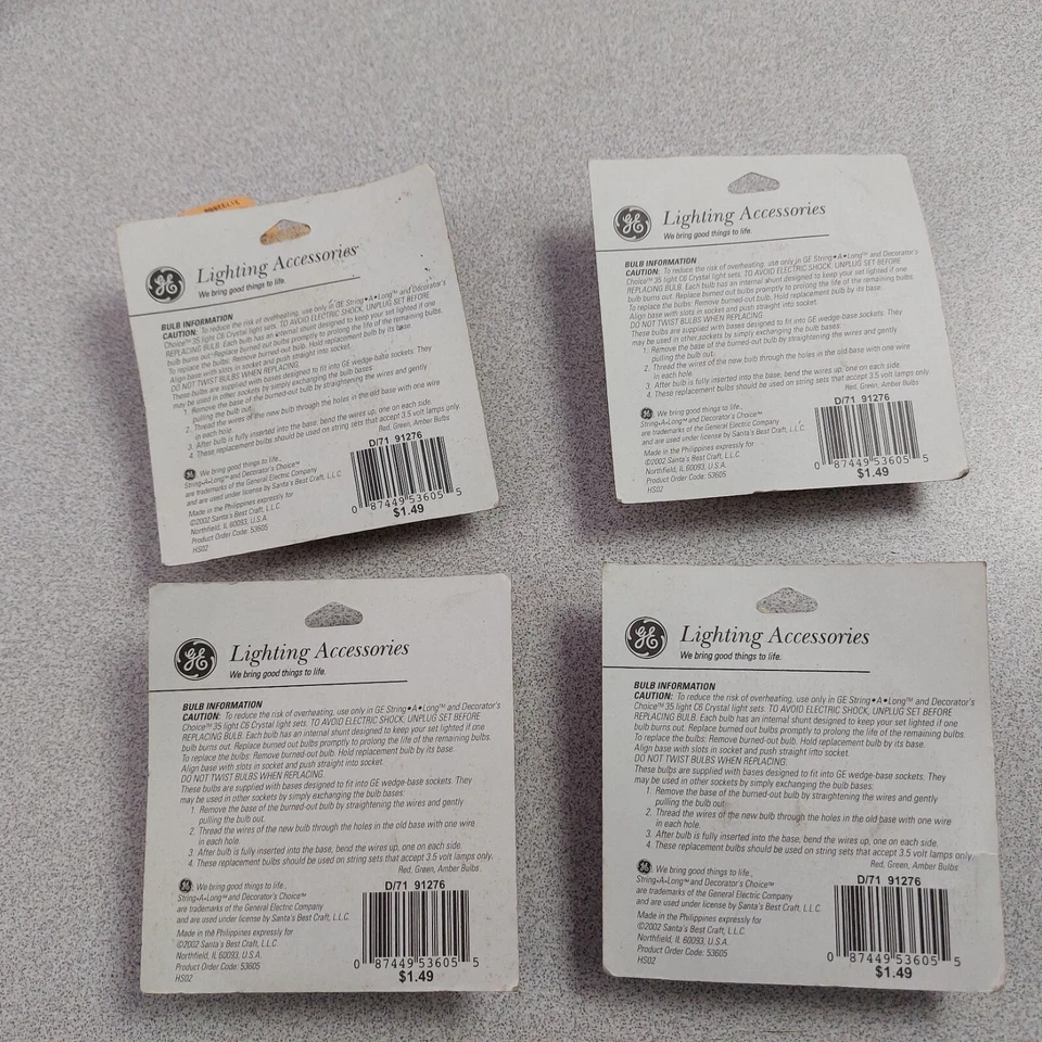 Lot 4 Packs(3ea) GE String 3.5v C6 Crystal Bulb Replacements Red Green OrangREAD - Image 2 of 2