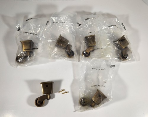 1-1/4" SQUARE CUP CASTER SOLID AGED ANTIQUE BRASS WHEEL CHAIR CART SET OF 6