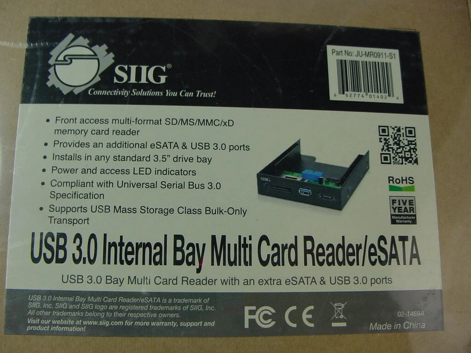 NEW - SIIG USB 3.0 INTERNAL BAY MULTI CARD READER eSATA JU-MR0911-S1 - Image 2 of 4