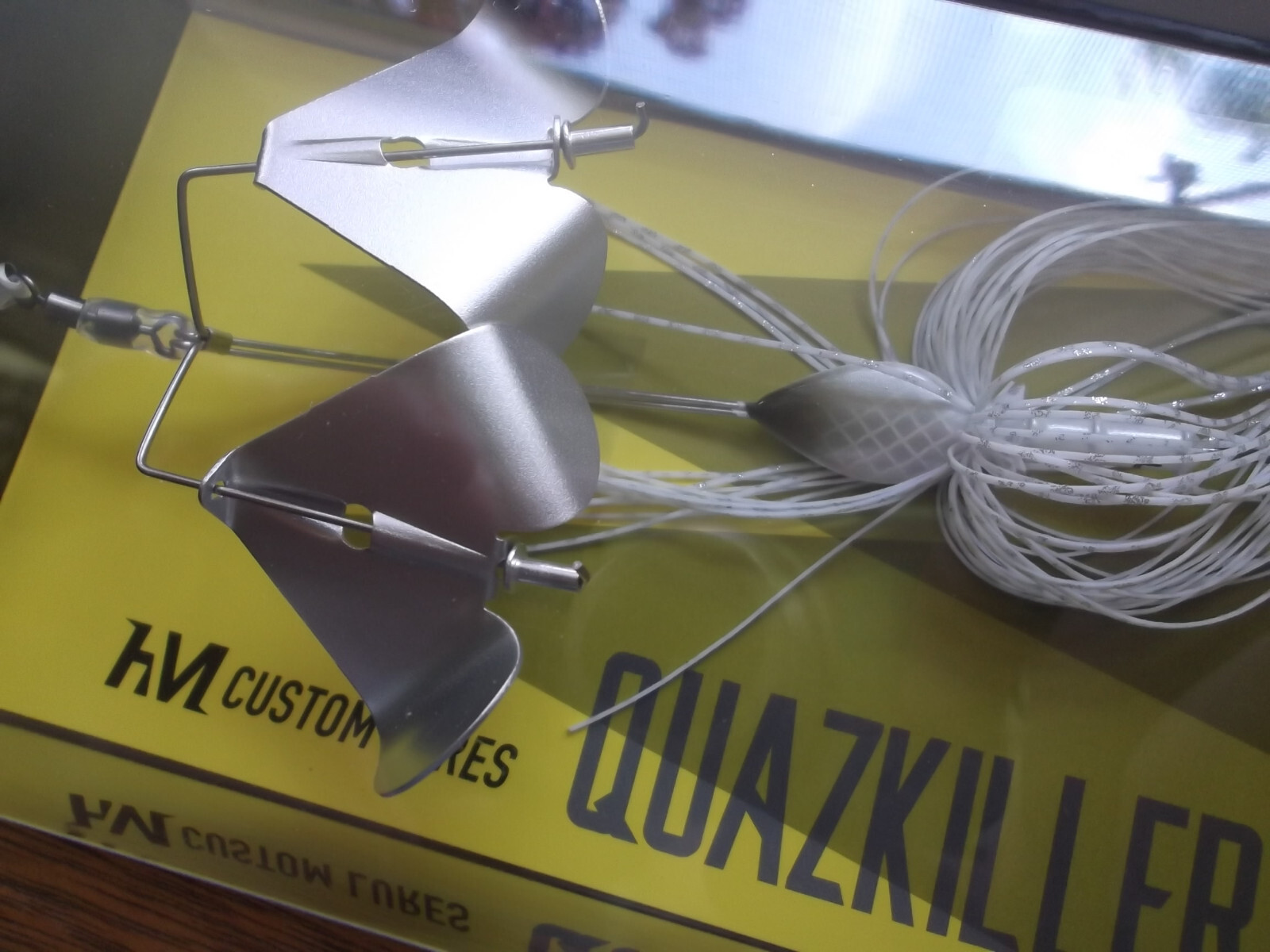 HM Custom Lures Teckel Quazkiller Twin Buzzbait 1/2oz. 02 White Silver Updraft - Image 6