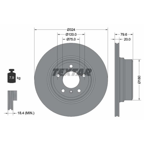 Textar 2X Bremsscheibe Hinten Ø324 Mm AußEnbelüFtet Beschichtet FüR BMW X5 E53-image