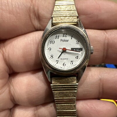 #ad #ad Works Vintage Pulsar Ladies Quartz Watch V248 0060 New Battery Gold Bracelet $35.10