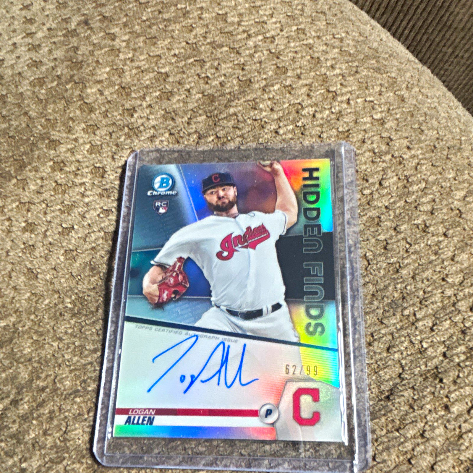 2020 Topps Bowman Chrome Hidden Finds Logan Allen RC Auto /99 HFA-LA Indians