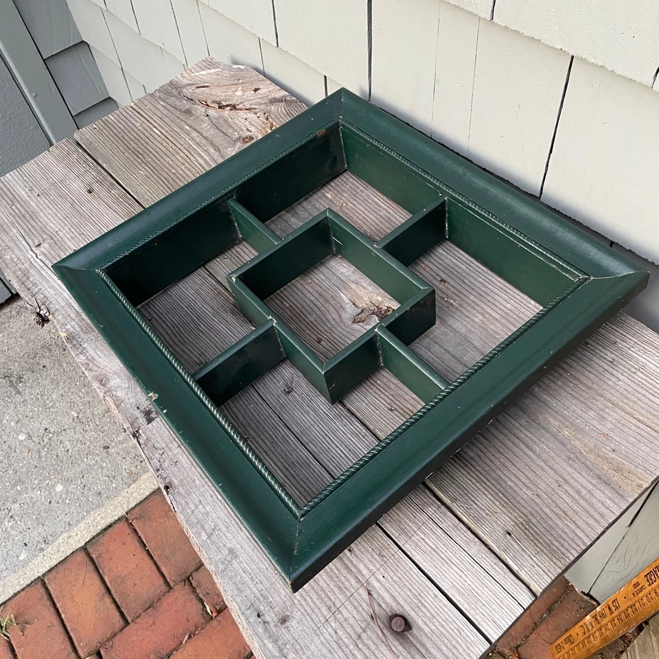 15.5" Primal Painted Green Square Asian Geometric Style Mid Century Wood Shelf - Image 4 of 4