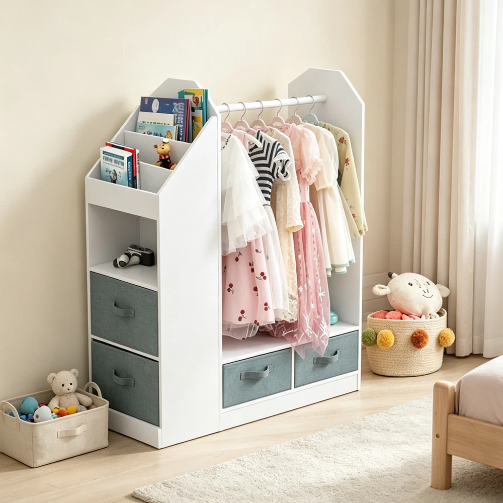 dress up storage Curipeer Kids with Mirror, Kids Wardrobe with 3 Hooks, Kids Closet for Girls Boys, Open Hanging Armoire Costume Organizer for Bedroom, Preschool, Classroom, White : Home & Kitchen Hang costumes and dresses on the sturdy hooks and keep other play items in the four shelves with included fabric bins Kids Hanging Armoire Dresser Dress