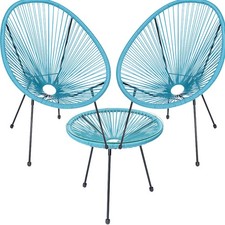 Set Patio in Polyrattan con 2 Sedie e 1 Tavolo per Giardino Esterno Azzurro