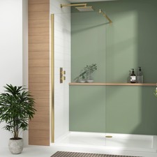 Brushed Brass Wet Room Shower Screen For Walk In Enclosure 8mm Glass Cubicle
