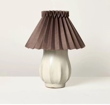 Ceramic Table Lamp Sour Cream w/ Brown Pleated Shade Hearth Hand with Magnolia