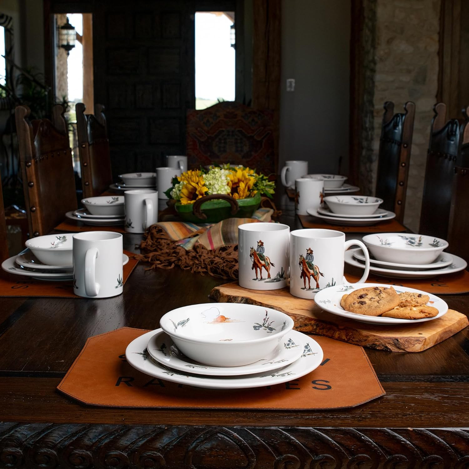 Southwestern Rustic 16-Piece Ceramic Dinnerware Set with Duffle Bag