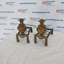 Coppia Alari Antichi Ferro Battuto e Ottone Inciso Magreb XX Secolo Originali