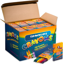 Bulk Crayons 720 Count Party Favors  Classrooms, 120 Packs of 6 Colors  Indi