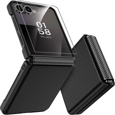 Galaxy Z Flip 7 Case with Screen Protector, Dustproof Shockproof Hard Cover Blac
