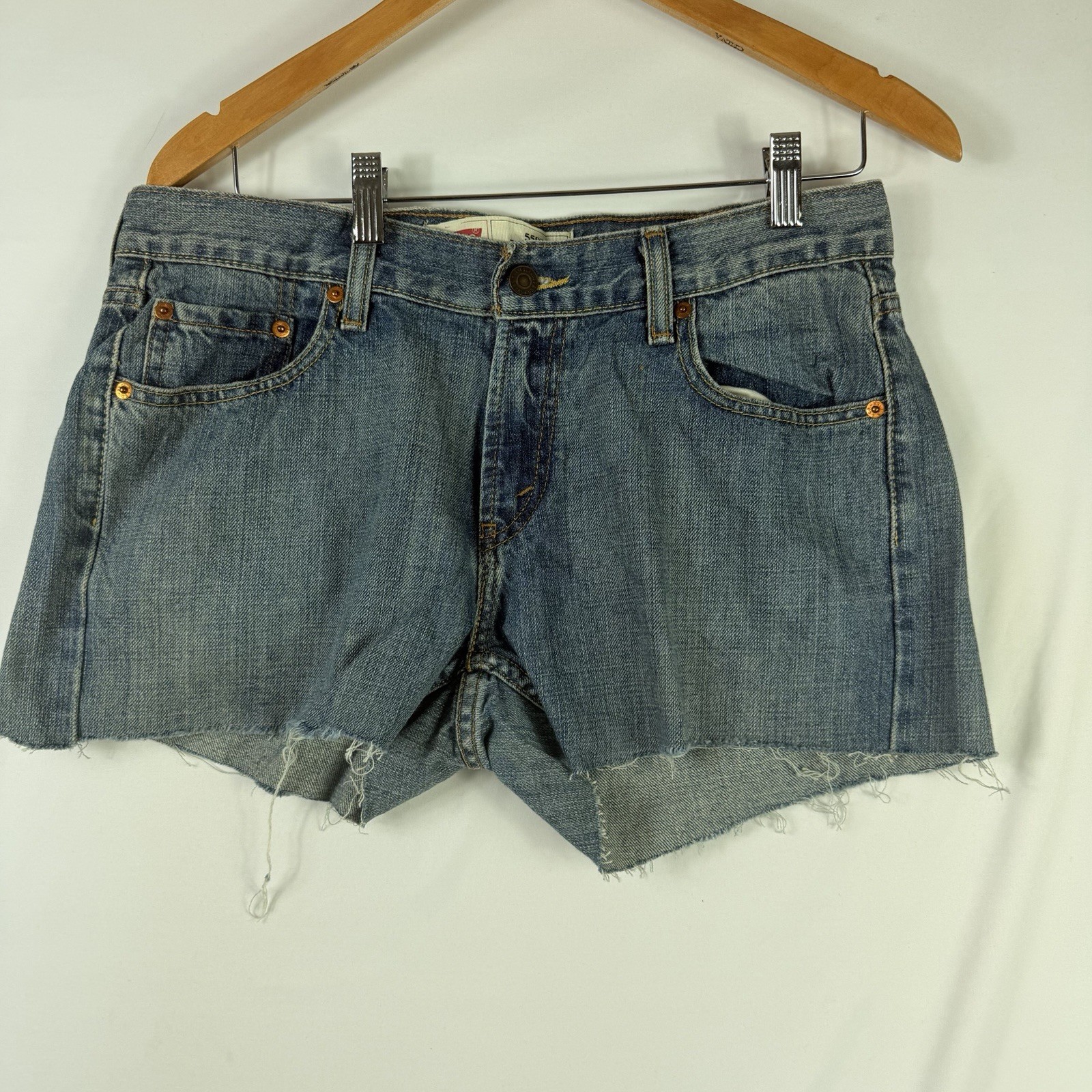 Levi's Cut Off Denim Shorts Distressed Raw Hem Mid Rise Women's Blue Size 32