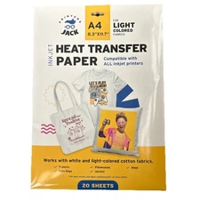Printers Jack Iron-On Heat Transfer Paper for White and Light Fabric, 20 Pack FS