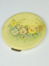 Vintage 1930s Rex Fifth Avenue Floral Pansy Celluloid Mirror Powder Puff Compact