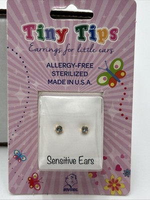 Studex Tiny Tips Earrings For Little Ears TT-103 GP  Tiff 3MM Aquamarine 